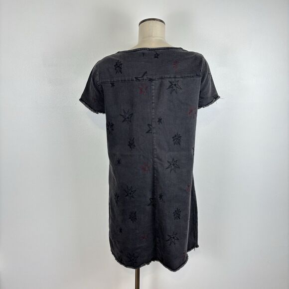 Max Jeans Women's Sz M Black Denim Star Embroidered Dress Charcoal Wash Pockets - Picture 6 of 9
